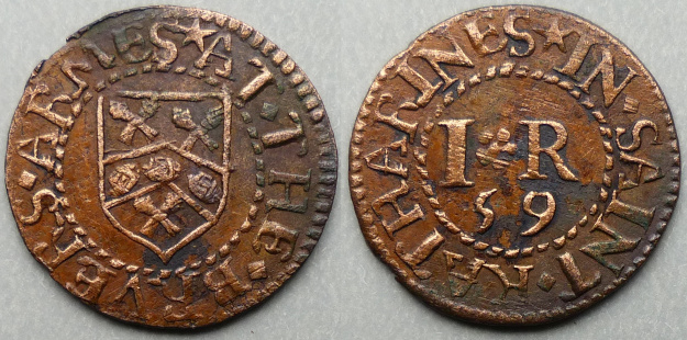 St. Katharine's, I R AT THE BRVERS ARMES 1659 farthing